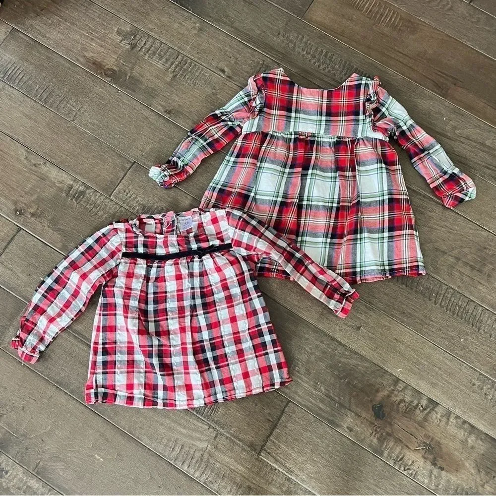Cat & Jack & Carters Toddler Holiday Clothes Dress Top Shirt 18M Plaid Christmas